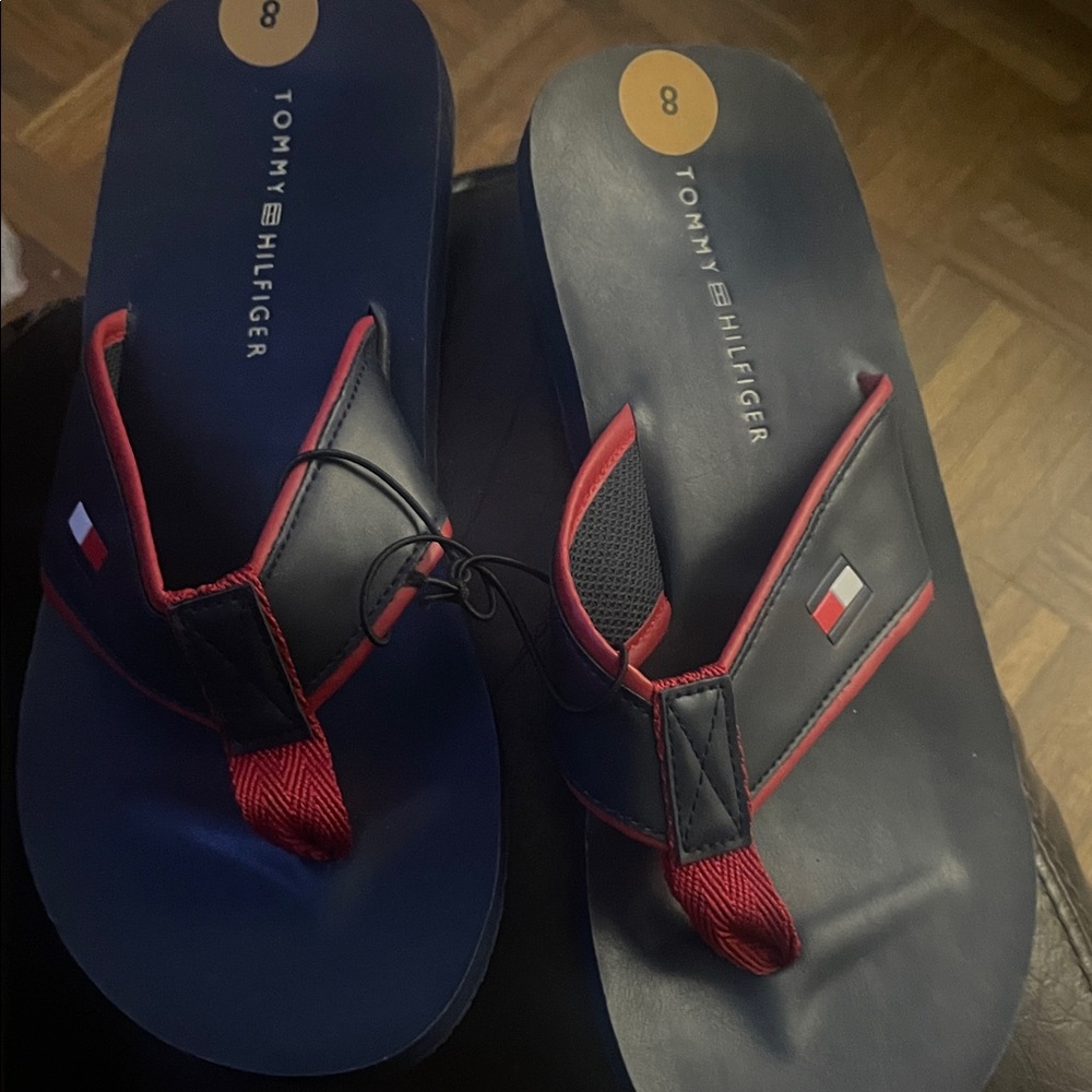 Tommy Hilfiger Men's Navy and Red Thong Sandals